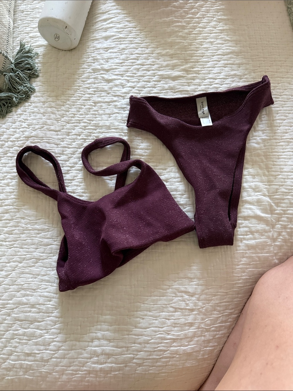 bond-eye Ribbed Bandeau Bikini Set in Plum